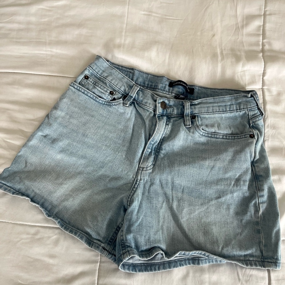 Calvin Klein Jeans Blue Jean Shorts with Frayed Hem